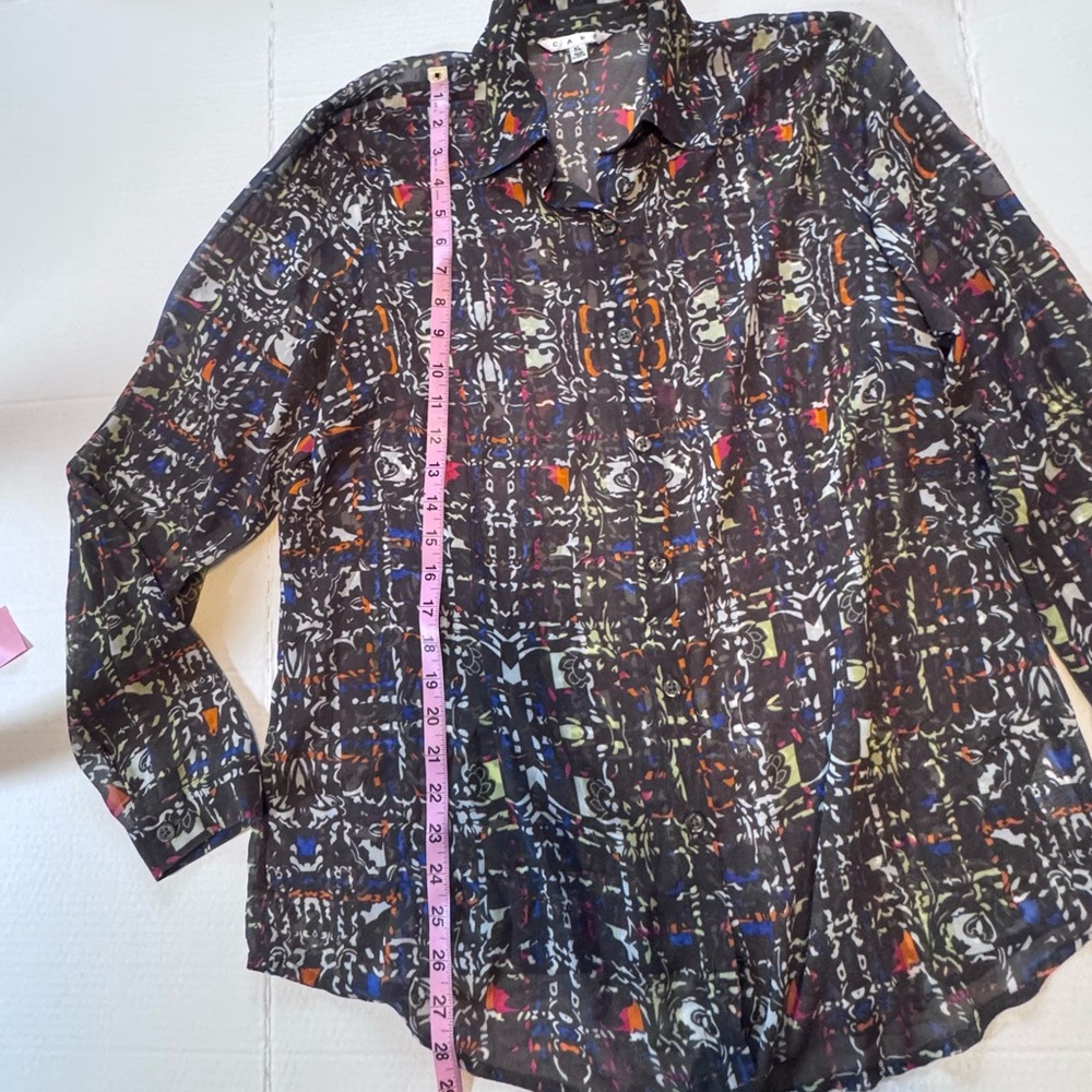 CABi XL Sheer Abstract Print Button Down Blouse Multicolor Career Top - Picture 5 of 12